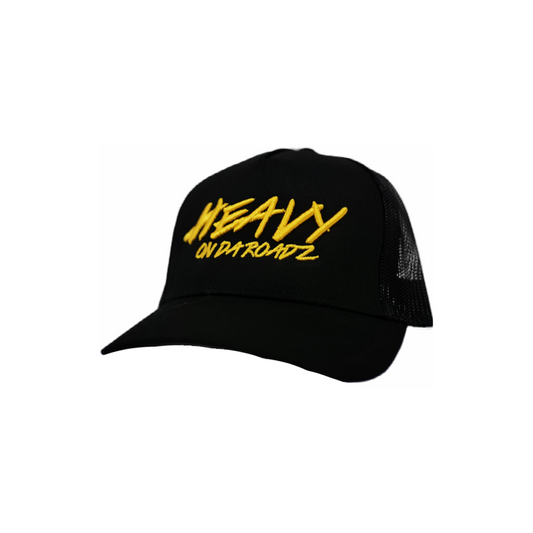 Black Trucker Hat with Yellow Logo